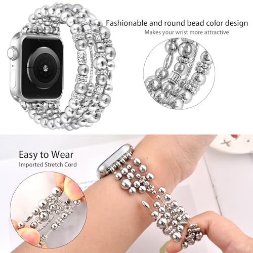 KOREDA Beaded Bracelet Compatible for Apple Watch Band 38mm 40mm 41mm 42mm 44mm 45mm 46mm Series 11 10 9 8 7 SE Women, Fashion Cute Handmade Elastic Beads Stretch Strap for iWatch Series 6/5/4/3/2/1 by KOREDA - Used condition - Image 2