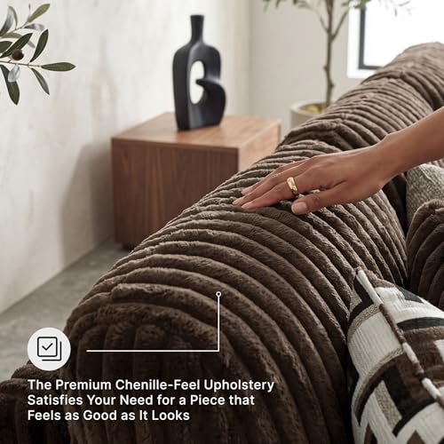 Image of Signature Design by Ashley Midnight-Madness 4-Piece Sectional with Chaise, Anti-Sag Foundation, Jumbo Corduroy Polyester U-Shaped Sofa for Living Room Comfort, Chocolate Brown, 151 inch W
