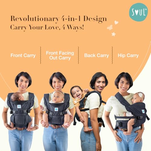Image of Soulslings 4-in-1 Lali Baby Carrier Bag, 100% Cotton - Black | Compact & Lightweight (400g) | Adjustable for 0-24 Months (4-15kg) | Machine Washable & Handwashable | Breastfeeding Friendly |
