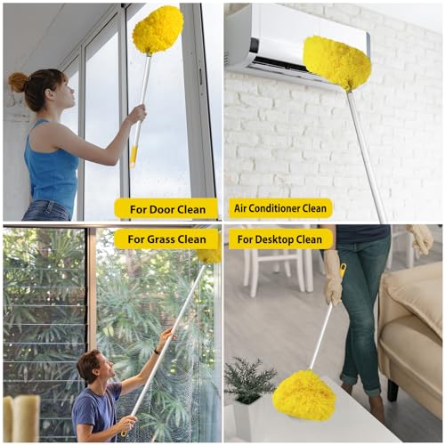 Image of Ceiling Fan Cleaner Duster High Ceiling Extended Fan Blade Cleaner from 13 to 50 Inch Reusable Microfiber Ceiling Fan Duster with Extension Handle for Furniture Bookshelves Wall Door (Yellow)