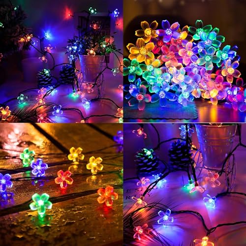 CAAKT ストリングライト ソーラー桜 50LED 7M