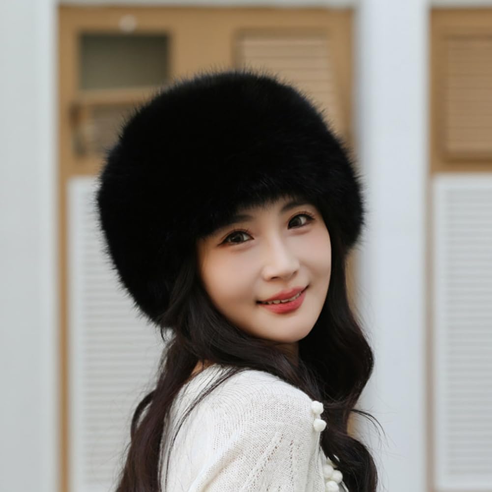 Sombrero de invierno de piel sintética, estilo cosaco ruso, sombrero de invierno para mujer, a la moda, resistente al viento, para clima frío, para el hogar, viajes, esquí, senderismo