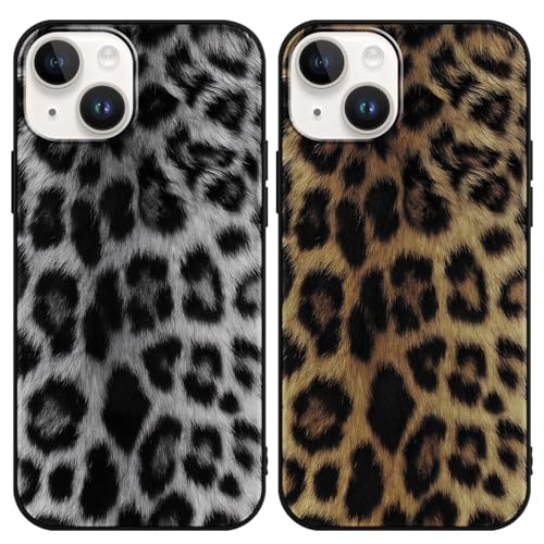 Saqmkil 2 Pezzi Cover per iPhone 14/iPhone 13 6,1 Pollici, Aesthetic Leopardo Disegni Custodia con Motivo, TPU Silicone Donna Sottile Morbido Antiurto Bumper Protettiva Case Custodie per iPhone 13