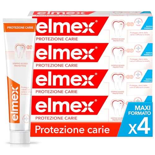 Elmex - Dentifricio Anticarie 4x75ml (Consegna in 48 Ore), Protezione contro la Carie, Protezione di Denti e Smalto, Formula Anticarie Avanzata