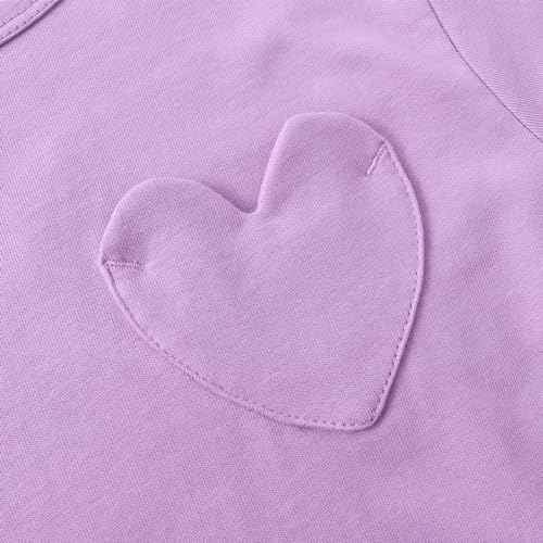 Image of Noomelfish Girls Short Sleeve Heart Pocket T-Shirts Casual Cotton Tee Tops Blouse (5-12 Years)