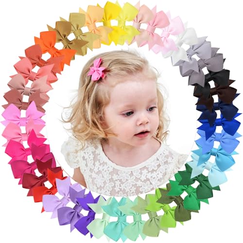 Image of Baby Hair Clips for Girls 40PCS - 2" Girls Fully Lined Bows Hair Pins Tiny Hair Bows Alligator Clips for Baby Girls Infants Toddlers 40 Colors