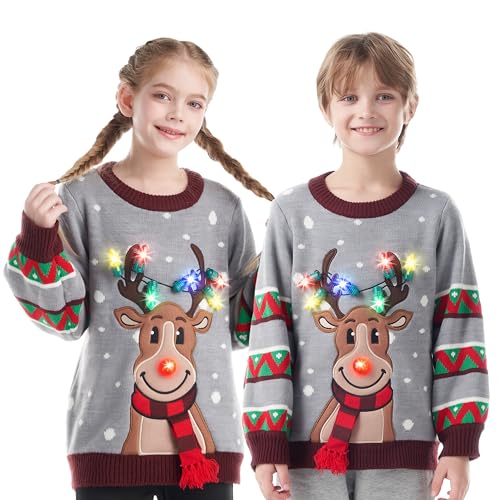 JOYIN Kinder-Weihnachtspullover mit LED-Beleuchtung, Rentier,...