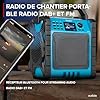 Audizio Temi Radio de Chantier Dab+ avec Batterie - IP54, Bluetooth 5.0, Autonomie 8H, FM, 40 Stations Enregistrables, Entrée AUX, Idéal pour Écouter Vos Stations Préférées Lors de Vos Chantiers