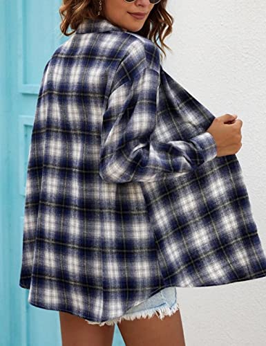 Image of HangNiFang Womens Flannel Plaid Shirts Oversized Button Shirts Blouse Tops