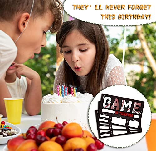 Image of DETIHO 4 inch x 6 inch Football and Baseball Theme Birthday Party Invitation Cards With Envelopes - It's Game Time - All Star Sports Invitation - 20 Sets - E01