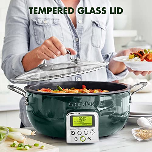 Greenpan Elite Essential Smart Electric 6Qt Skillet Pot, Presets To Sear Saute Stir-Fry And Cook Rice, Healthy Ceramic Nonstick And Dishwasher Safe Parts, Easy-To-Use Led Display, Ponderosa Pine #TOP6