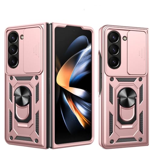 Coque rigide Galaxy Z Fold 4 or rose avec anneau magnétique de protection