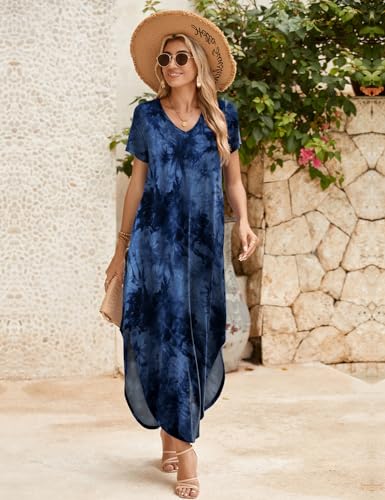 Image of JollieLovin Womens Plus Size Casual Summer Maxi Long Dress Short Sleeve T-Shirt Loose Sun Dress(L-5X)