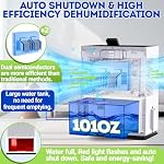 Dehumidifier - TTKYPO 101 OZ/3000ML Small Dehumidifiers for Basements, Home, Bedroom, Bathroom, RV, Closet - Smart Portable Deshumidificateur Sous Sol with Auto Shut-Off & Low Noise & 5 Lights (White)
