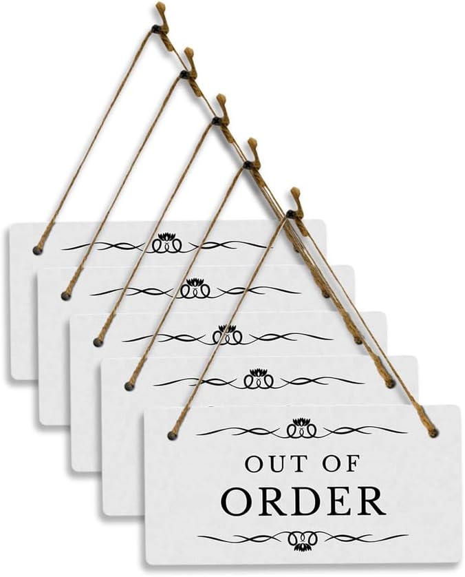 Out Of Order 5" x 10" Hanging Wall or Door Sign | Rustic Twine | Stylish Business or Office Signage|5 Pack