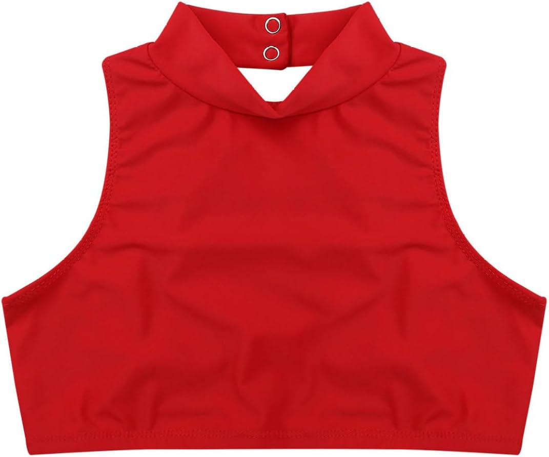 TTAO Kids Girls Tank Crop Top Mock Neck Criss Cross Back Bra Athletic Ballet Dance Workout Sports Active Tee Shirt