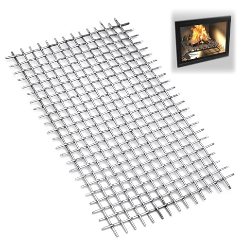 ElaraBerry 1 Pcs Fireplace Grate Ember Retainer Heavy Duty Galvanised Steel Wire Mesh Grille for Fireplace Grate Metal Ember Retainer Keep Burning for Fire Pits, Camping, Cooking (16 x 10 Inch)