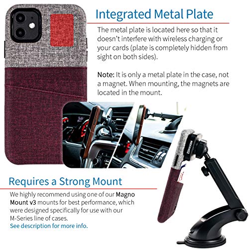 Dockem Iphone 11 Wallet Case: Built-In Metal Plate For Magnetic Mounting & 2 Card Holders (6.1" Luxe M2 Synthetic Leather, Maroon & Grey) #TOP2