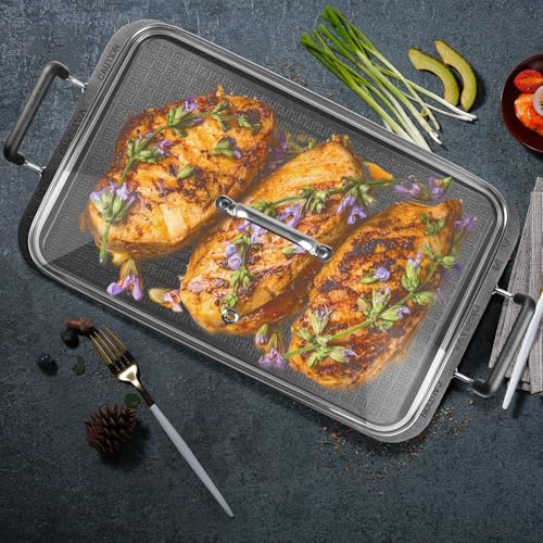 Vayepro Griddle Pan with Glass Lid, Stove Top Flat Griddle for Glass Stove Top, Aluminum Griddle, Non-Stick Griddle for Gas Grill, Prevent Spatter 2 Burner Camping Griddle with Lid - Thumbnail 3