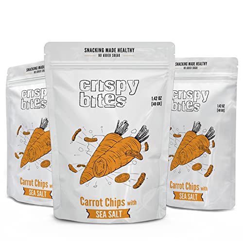 Baked Carrot Chips, Oven Baked No Oil Added, Vegetable Crisps, No Sugar Added Gluten Free Healthy Snack, Vegan, Veggie Snack Pack, Salad Topper, Sea Salt, 1.42Oz Sealable Bags, Pack Of 5 #TOP1
