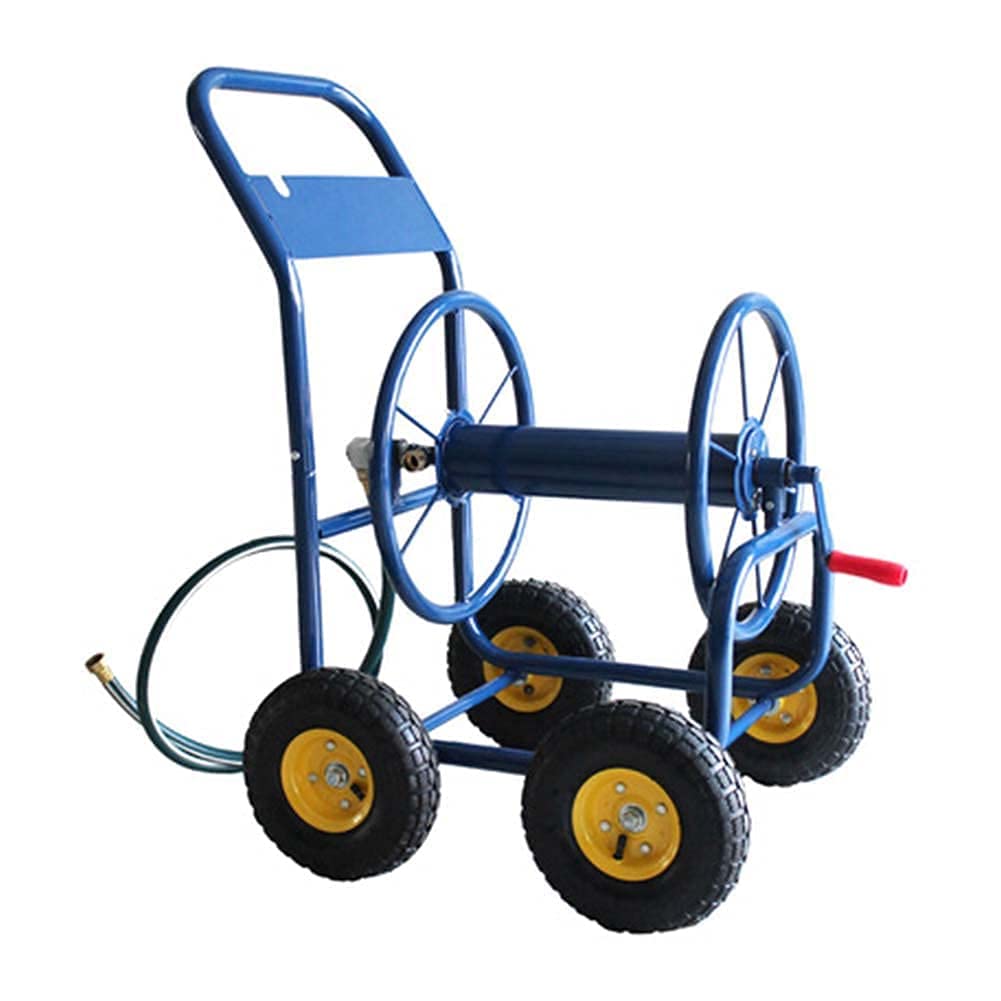 Stainlesssteel 4 Wheel Hose Reel Cart Holds, with Large Easy to Grip Crank for Garden Lawn and Patio, Whh is Not Easy to