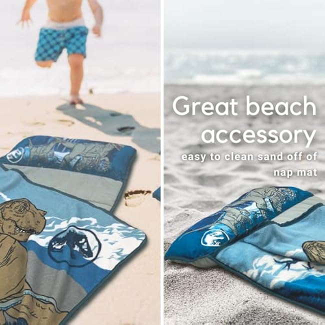 Jurassic World 24(W) X 45(L) Soft Toddler Nap Mat with Pillow and Blanket Perfect for Preschool, Daycare, and Travel (100% Official Licensed Product)