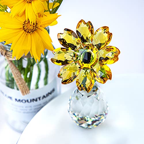 Qf Crystal Sunflower Figurine Table Crystal Flower Collectible Ornament Home Decoration Souvenir Gifts (Sunflower) #TOP2