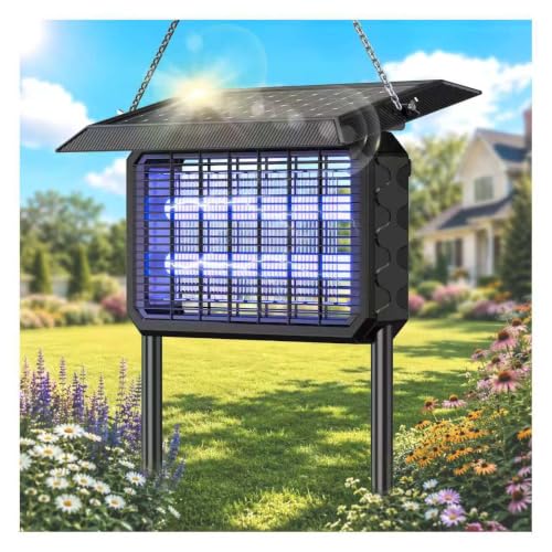 Solar Bug Zapper Outdoor,Solar Powered Bug Zapper Solar Mosquito Zapper Cordless Fly Trap with Dual Power & 6000mAh Battery, Solar Mosquito Zapper Outdoor for Backyard, Patio, Garden, RV, Camping