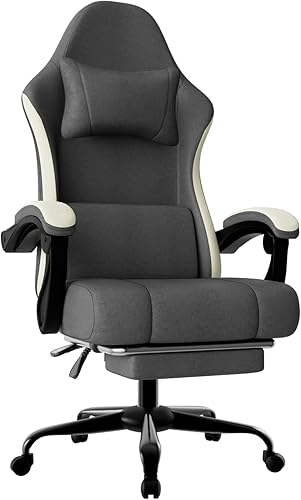 Miniatura 13 de Silla de juegos con cojín de resorte de bolsillo y reposapiés, silla ergonómica de computadora para adultos, silla de juegos de piel sintética Negro