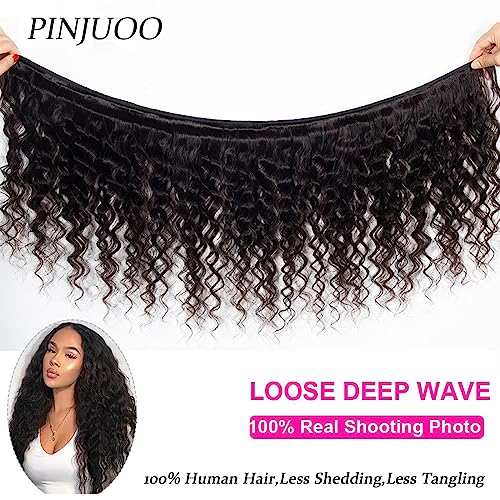 Human Hair Loose Deep Wave Bundles 4 Bundles 16 18 20 22 Inch Loose Deep Wave Cheap Hair Bundles 100% Virgin Human Hair Bundles Loose Wave Bundles Human Hair Extensions Natural Black For Black Women #TOP3