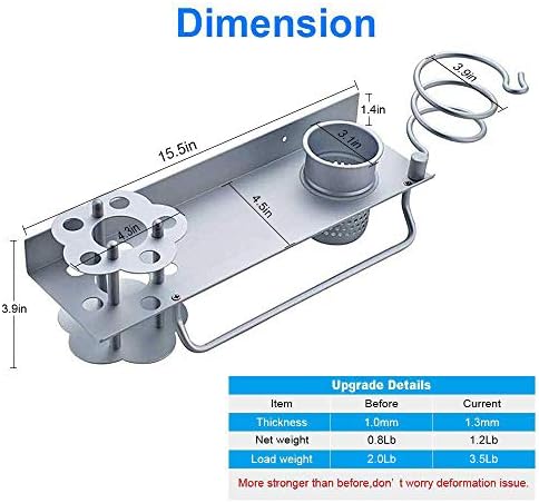Hair Dryer Holder Wall Mount, Towel Toothbrush Toothpaste Perfume Comb Blow Dryer Holder Organizer Storage Hanging Shelf Rack Stand, Bathroom Organizer with Towel Holder, Upgrade Space Aluminum