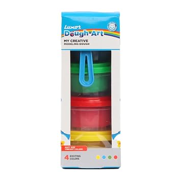 Luxor Doodles Double Decker Dough Pot: Ultimate Creative Play Set|4 Assorted colours Dough, 8 Design Moulds, 1 Roller & 1 Plastic Knife | Fun Kit for Kids