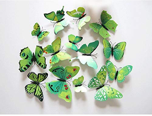 Cestlafit Etiqueta Engomada De La Pared De La Mariposa De La Manera 3D, Mariposa De La Simulación Del Pvc Para La Decoración Casera, Decoración De La Pared, Paquete 24, Verde