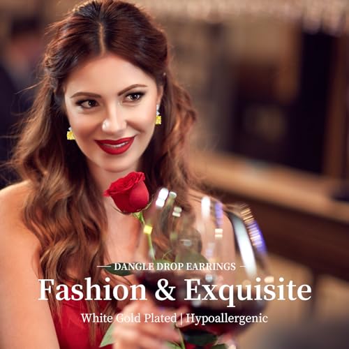 AINUOSHI Large Dangle Earrings for Women, Lab Simulated Diamond, Cushion/Oval/Heart/Cut Drop Dangle, 925 Sterling Silver, Hypoallergenic, Birthday Christmas Gift for her, Jewelry Box Packed4