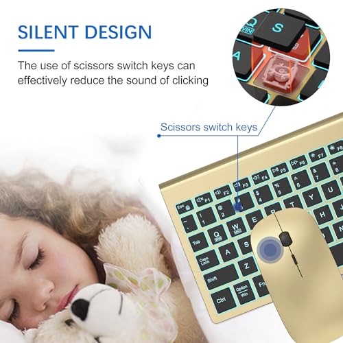 Image of Wireless Backlit Keyboard and Mouse Ultra Slim Combo, TopMate 2.4G Silent Compact 2400DPI Mouse and Scissor Switch Keyboard Set, Batteries Included, for PC /Laptop /Windows /Mac /Gaming - BL Gold Black
