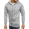 Mens Hoodies Casual Fleece Hooded Sweatshirt Full-Zip Long Sleeve Pullover Hoody Tops Grey 3XL #1