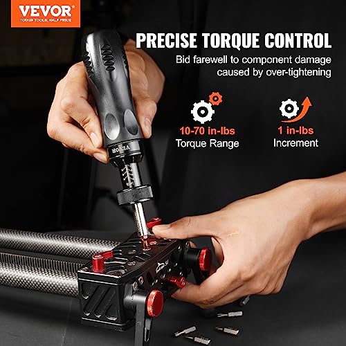 Image of VEVOR 1 /4 inch Drive Screwdriver Torque Wrench with Scale, 10-70 in /lbs Torque Range, 1 in-lbs Torque Increment Torque Screwdriver with Bits & Case