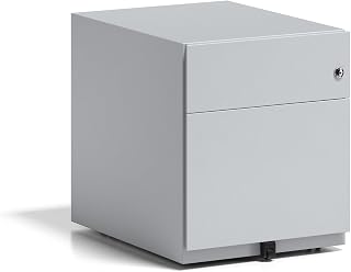 BISLEY Rollcontainer Note mit Griffleiste, 1 Universalschublade, 1 HR-Schublade, Metall, 645 Lichtgrau, 56.5 x 42 x 49.5 cm