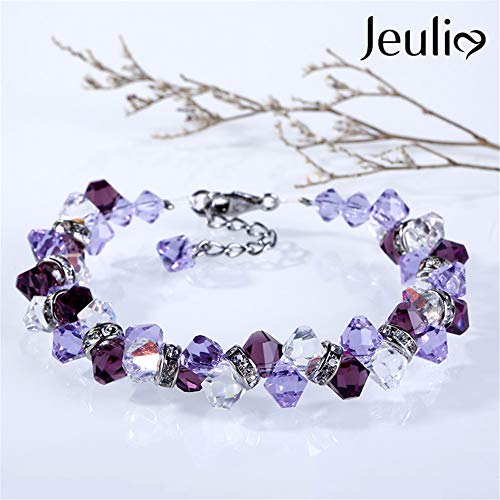 Jeulia Women Gemstone Tennis Bracelet Girls Oval Cut Amethyst Bracelet With Sterling Silver Blue Sapphire Strand Bracelet With Adjustable Link Chain Birthday Festival Valentine Gift #TOP6