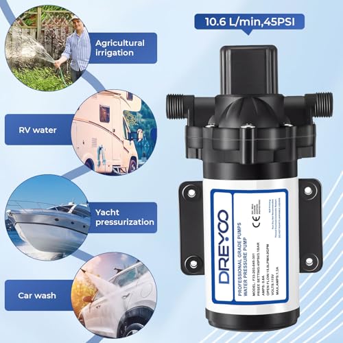 Image of Dreyoo 2 Pack Water Pressure Booster Pump 115V 4 GPM 45 PSI, Industrial Self Priming Water Diaphragm Pump with Power Plug, Fittings Strainer Filter for RV /Caravan /Marine /Garden Irrigating