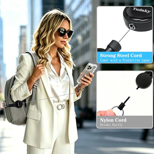 Yudaky Phone Strap, Anti-theft Phone Tether Phone Lanyard Retractable Steel Line CellPhone Strap with Tether Tab for Outdoor Skiing Hiking Climbing Fishing (Black) — view 2