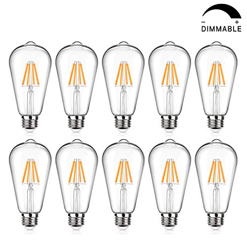 LED Edison Bulb Dimmable, Warm White 2700K, 60W Equivalent, 6W, 800 Lumens High