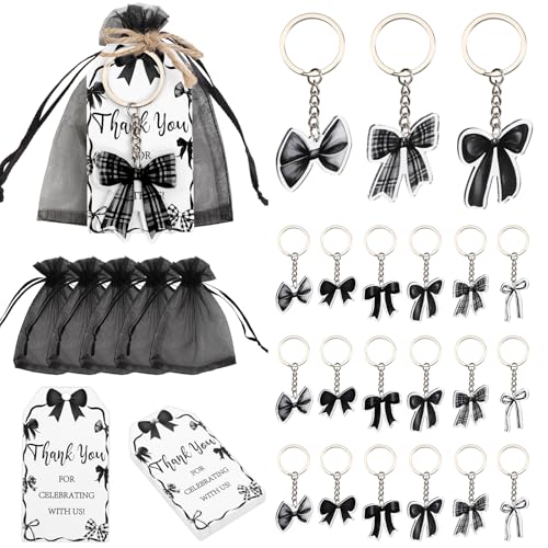 Porte-clés avec nœud noir en cadeau d'invité pour mariage et shower de bébé