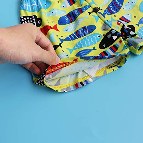 Conjunto de shorts de natação para meninos da Liobo com desenho animado e touca de natação, Amarelo,