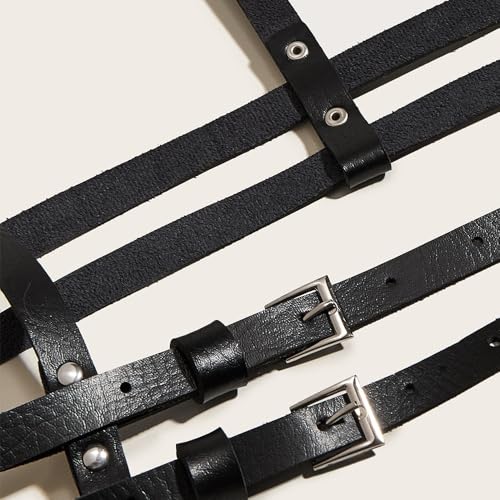 Men's Trendy Gothic Punk Vintage Adjustable Two-Row Button PU Bondage Waist Strap with Belt - Perfect for Outerwear(Black and Brown)4