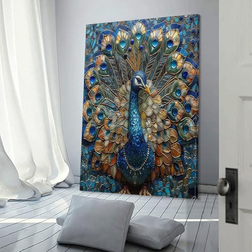 Toile paon murale 40x60cm décoration salon couloir