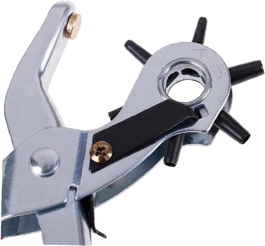Pinza Fustellatrice Rotante,Perforatore Rotondo per Cintura,Punzone per Fori in Pelle,Testa Girevole con 6 Fori Intercambiabili Rotondo per Cinture,Stoffe,DIY,Plastica 2-4.5mm