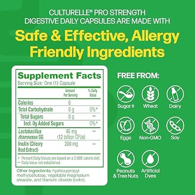 Culturelle Pro Strength Daily Probiotics For Digestive Health (2 Month Supply) with Prebiotics for Women & Men, Supports Occasional Diarrhea, Gas & Bloating, Gluten & Soy Free, 60 Count