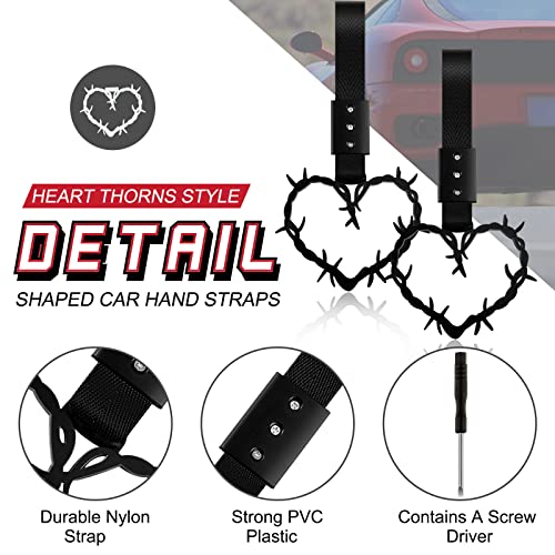 Image of 4 Pieces Heart Handle Keychains Car Accessory Heart Hand Strap Drift Charm for Car Interior Exterior Decoration(Black,Thorns)
