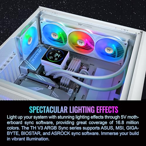 Image of Thermaltake TH360-S V3 ARGB CPU Liquid Cooler; Intel /AMD; 1x360mm 500~2500rpm Single Frame ARGB Fan; 3.95 inch Segment Code LCD; Rotatable Pump Head; TT Segment LCD Software; Snow; CL-W472-PL12SW-A
